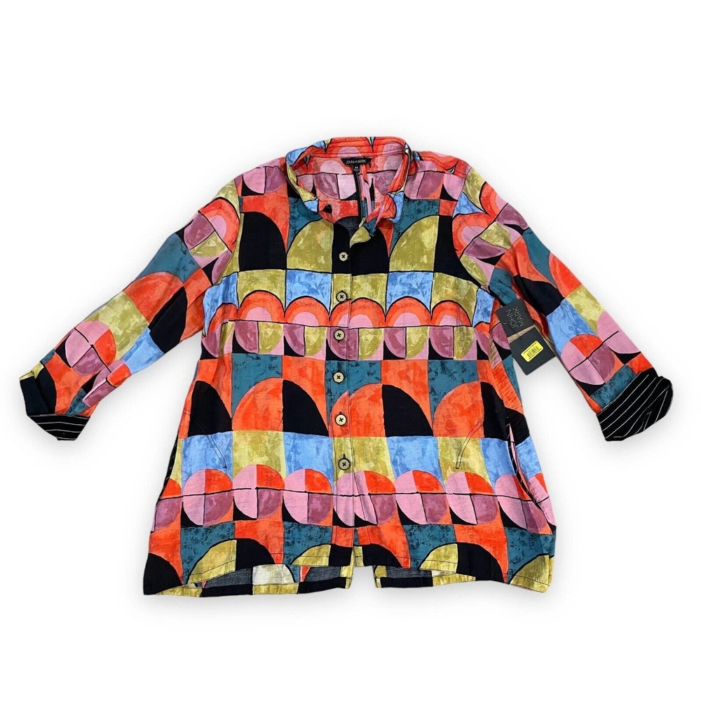John Mark Colorful Geometric Button-Up Blouse - image 2
